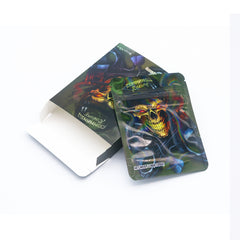 Half Holographic Skull Smell Proof Metallized Foil Stand Strong® Bags with Matching Box