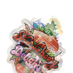 Flat Zipper Seal Bags – Holographic Strawberry Die Cut Fruit Smell Proof Mylar Foil
