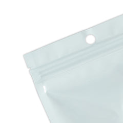 Single Side Glossy Half Arctic White Metallic Mylar Stand Strong® Bags with Round Hang-Hole