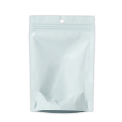 Single Side Glossy Half Arctic White Metallic Mylar Stand Strong® Bags with Round Hang-Hole