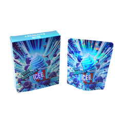 Holographic Blue Icee Smell Proof Metallized Foil Stand Strong® Bags with Matching Box 3.5g