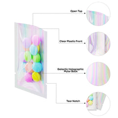 Customizable Clear Plastic and Galactic Holographic Metallic Mylar Flat Open Top Bags (Basic Printing)