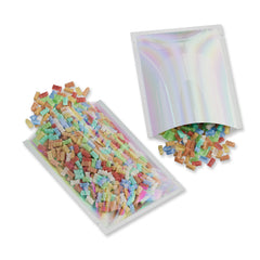 Clear Plastic and Galactic Holographic Metallic Mylar Flat Open Top Packaging Bags
