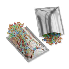 Clear Plastic with Chrome Silver Metallic Mylar Flat Open Top Packaging Bags