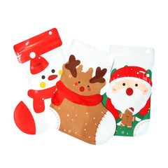 Festive Flat Zipper Seal Bags – Christmas Stocking Plastic Design with Round Hang Hole