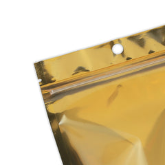 Single Side Glossy Half Gold Rush Metallic Mylar Stand Strong® Bags with Round Hang-Hole