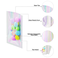 Customizable Clear Plastic and Galactic Holographic Metallic Mylar Flat Open Top Bags (Full Customization)
