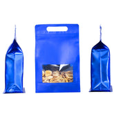 Smooth Matte Cobalt Blue Side Gusset Stand Strong® Bags with Die Cut Handles