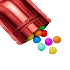 Reusable Flat Zipper Seal Bags – Glossy Heart Red Metallic Mylar with Rounded Corners