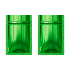 Reusable Flat Zipper Seal Bags – Glossy Forest Green Metallic Mylar with Rounded Corners