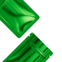 Reusable Flat Zipper Seal Bags – Glossy Forest Green Metallic Mylar with Rounded Corners