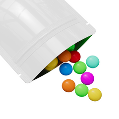 Reusable Flat Zipper Seal Bags – Glossy Milky White Metallic Mylar with Rounded Corners