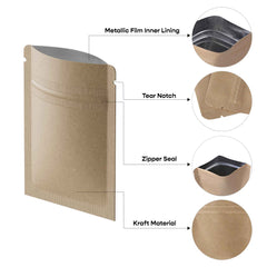 Customizable Vintage Brown Double Sided Kraft Flat Zipper Seal Bags (Basic Printing)