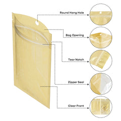 Customizable Glossy Half Clear Krafty Brown Flat Zipper Seal Bags with Hang Hole (Basic Printing)