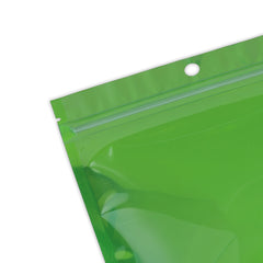 Single Side Glossy Half Forest Green Metallic Mylar Stand Strong® Bags with Round Hang-Hole