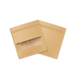 Customizable Krafty Brown Flat Zipper Seal Bag with Center Bar Window (Basic Printing)
