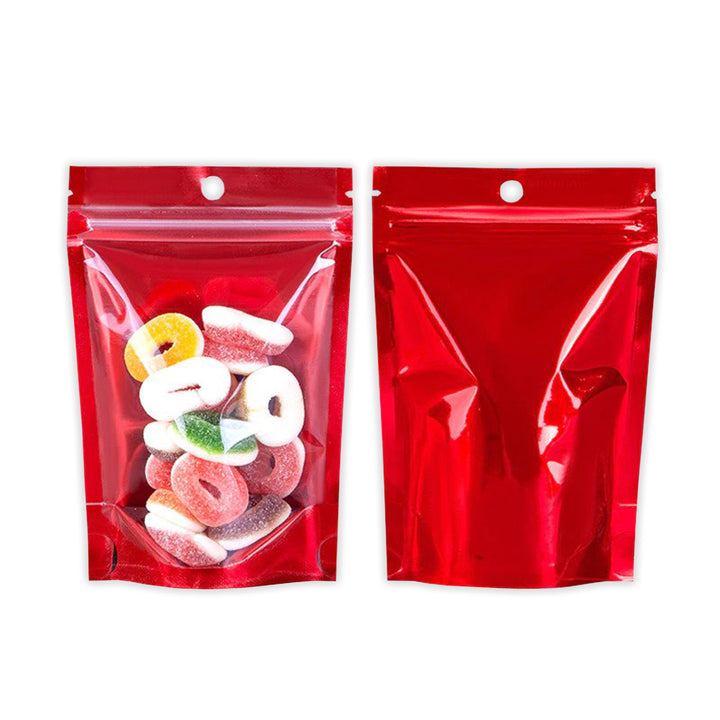 QQ Studio® Single Side Glossy Half Heart Red Metallic Mylar Stand Strong® Bags with Round Hang-Hole