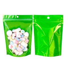 Single Side Glossy Half Forest Green Metallic Mylar Stand Strong® Bags with Round Hang-Hole