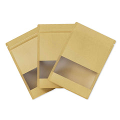 Customizable Krafty Brown Paper Side Gusset with Translucent Window Stand Up Zipper Seal Bags (Basic Printing)