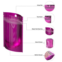 Customizable Single Side Glossy Color Metallic Mylar Stand Up Zipper Seal Bags with Round Hang-Hole (Basic Printing)
