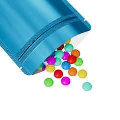 Half Electric Blue Metallic Mylar Stand Strong® Bags with Rounded Corners