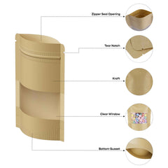 Customizable Rounded Corners Kraft with Window Stand Up Zipper Seal Bags (Full Customization)