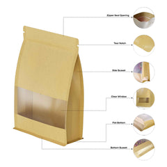 Customizable Kraft Paper Side Gusset with Translucent Window Stand Up Zipper Seal Bags (Full Customization)