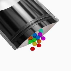 Glossy Mirror Black Round Window Plastic and Mylar Stand Strong® Bags with Rounded Corners