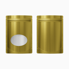 Glossy Sweet Cream Gold Round Window Plastic and Mylar Stand Strong® Bags with Rounded Corners