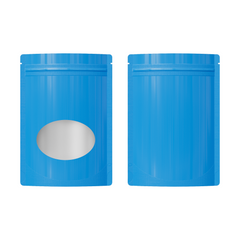 Glossy Wavy Blue Round Window Plastic and Mylar Stand Strong® Bags with Rounded Corners