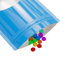 Glossy Wavy Blue Round Window Plastic and Mylar Stand Strong® Bags with Rounded Corners