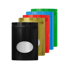 Glossy Round Window Plastic and Mylar Stand Strong® Bags with Rounded Corners