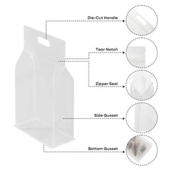Customizable Clean Clear Polyethylene Side Gusset Stand Zipper Seal Bags with Die Cut Handles (Basic Printing)