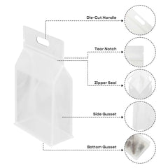 Customizable Clean Clear Polyethylene Side Gusset Stand Up Zipper Seal Bags with Die Cut Handles (Full Customization)