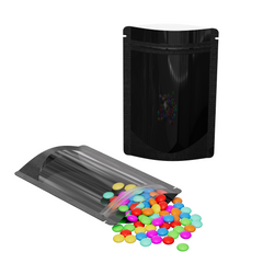 Glossy Half Mirror Black Metallic Mylar Foil Stand Strong® Bags