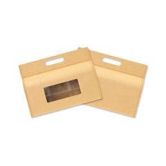 Customizable Krafty Brown Translucent Window Side Gusset Stand Up Zipper Seal Bags with Die Cut Handles (Basic Printing)