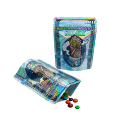 Holographic Blue Bankroll Smell Proof Metallized Foil Stand Strong® Bags
