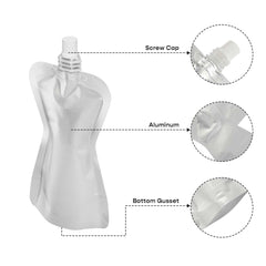 Customizable Aluminum Iron Silver Bottle Pouch with Top Screw Cap Spout (Basic Printing)
