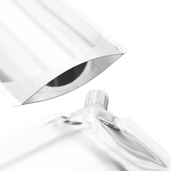 Glossy Iron Silver Stand Pouch with Corner Wide Mouth Flip Cap