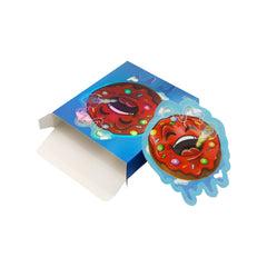 Flat Zipper Seal – Red Frosted Die Cut Donut Smell Proof Mylar Foil with Matching Box 3.5g