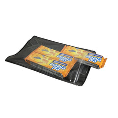 Reusable Flat Zipper Seal Bags – Glossy Half Universal Black Polypropylene with Window & Butterfly Hang Hole