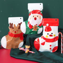 Festive Flat Zipper Seal Bags – Christmas Stocking Plastic Design with Round Hang Hole