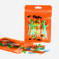 Reusable Flat Zipper Seal Bags – Glossy Half Orion Orange Polypropylene with Window & Butterfly Hang Hole