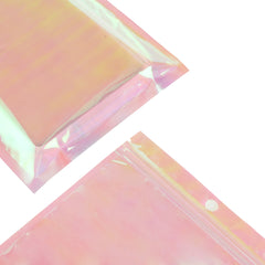 Reusable Flat Zipper Seal Bags – Kaleidoscope Holographic Clear Front with Round Hang Hole