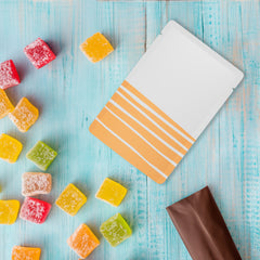 Matte Desert White with Orange Lines Design Mylar Foil Open Top Bags