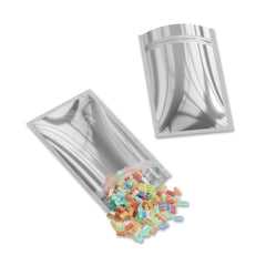 Flat Zipper Seal Bags – Single Side Clear Front with Chrome Silver Metallic Foil