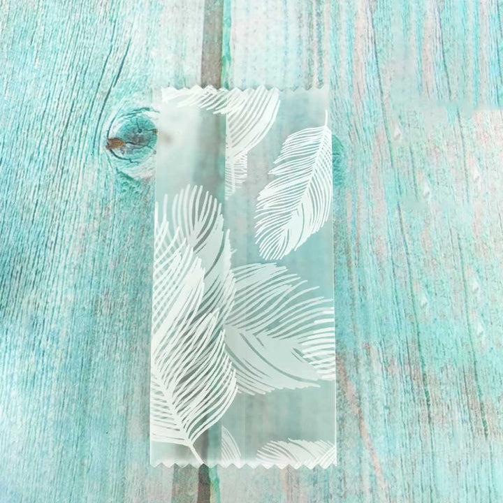 QQ Studio® Frosty Pelican Translucent White Feathers and Leaves Design Fin Seal Open Top Bag