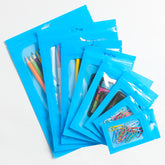 Glossy Neon Blue Bordered Window QuickQlick® Bags with Butterfly Hang Hole