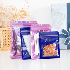 Reusable Flat Zipper Seal Bags – Half Gemstone Colored Mylar with Clear Front