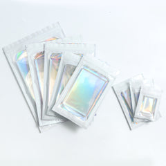 Flat Zipper Seal Bags – Supernova White QuickQlick® with Clear Window and Holographic Lining
